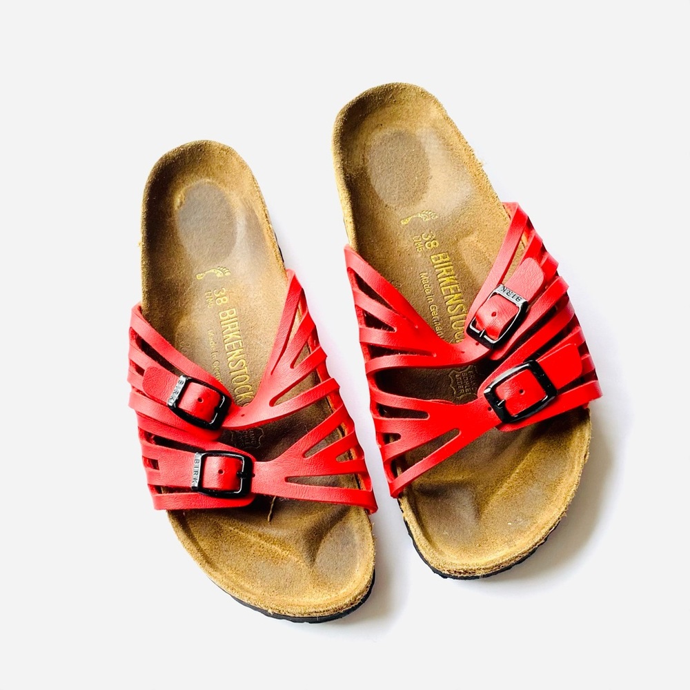 Red Strappy Birkenstock Sandals